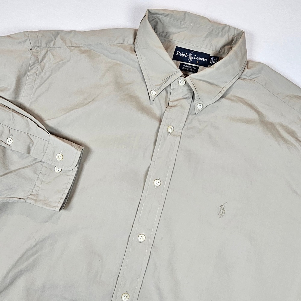 Ralph Lauren Yarmouth Shirt Mens 17.5 34/35 Tan Khaki Cotton Button Down L/S